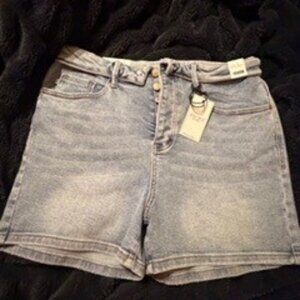 Judy Blue High Waist Fold-over Waistband Button Fly Slim Denim Short